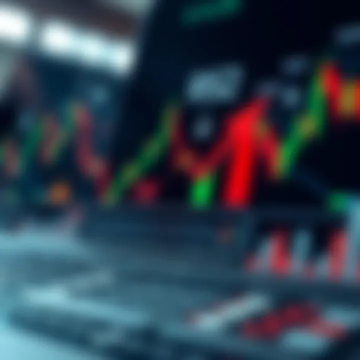 Illustration of trading strategies with charts, arrows, and risk management icons
