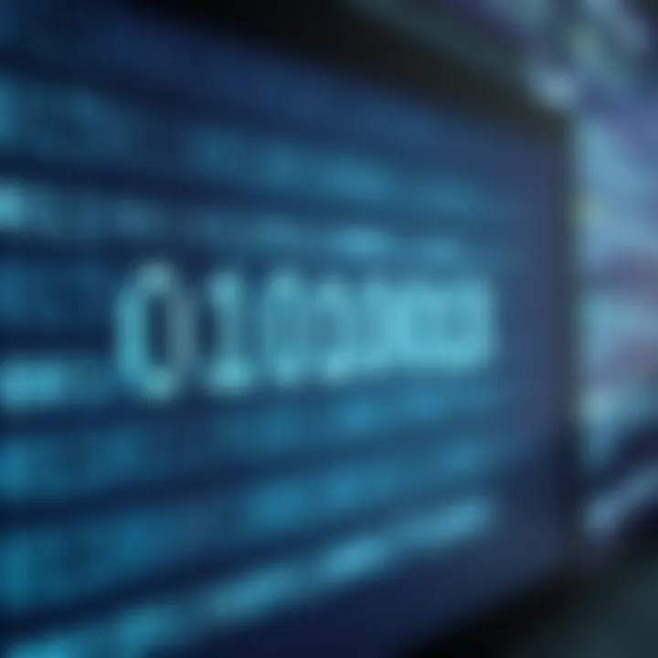 Illustration of binary code transforming into readable text on a digital screen