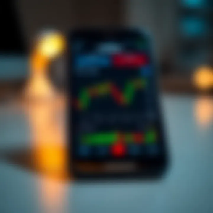 Mobile device displaying a forex trading application with currency charts and analytics