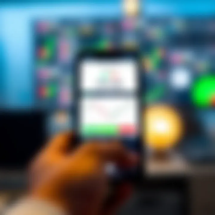 Illustration of a smartphone showing a virtual trading platform for practicing options strategies