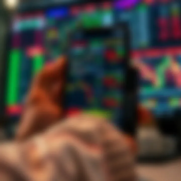 Mobile phone displaying various stock charts and market trends for Indian share trading apps