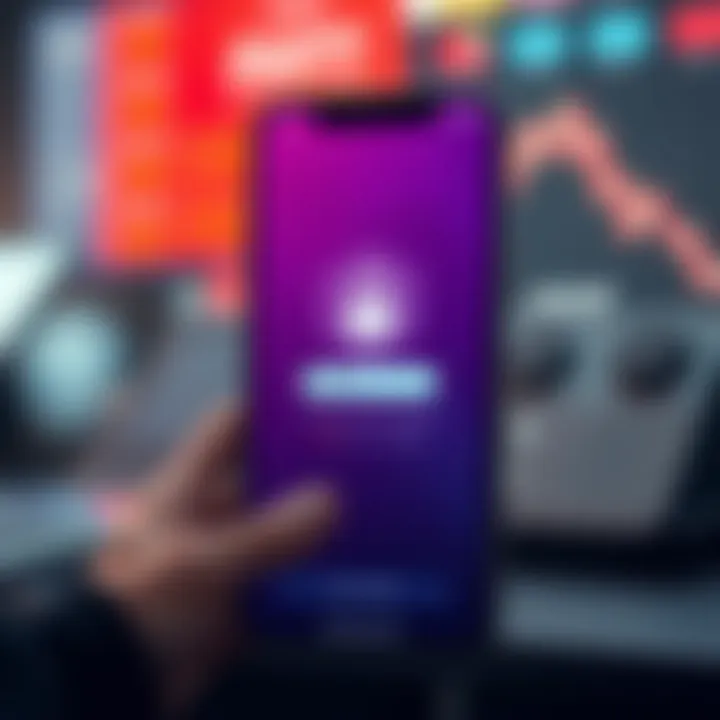 Secure login screen with biometric authentication on a mobile trading platform