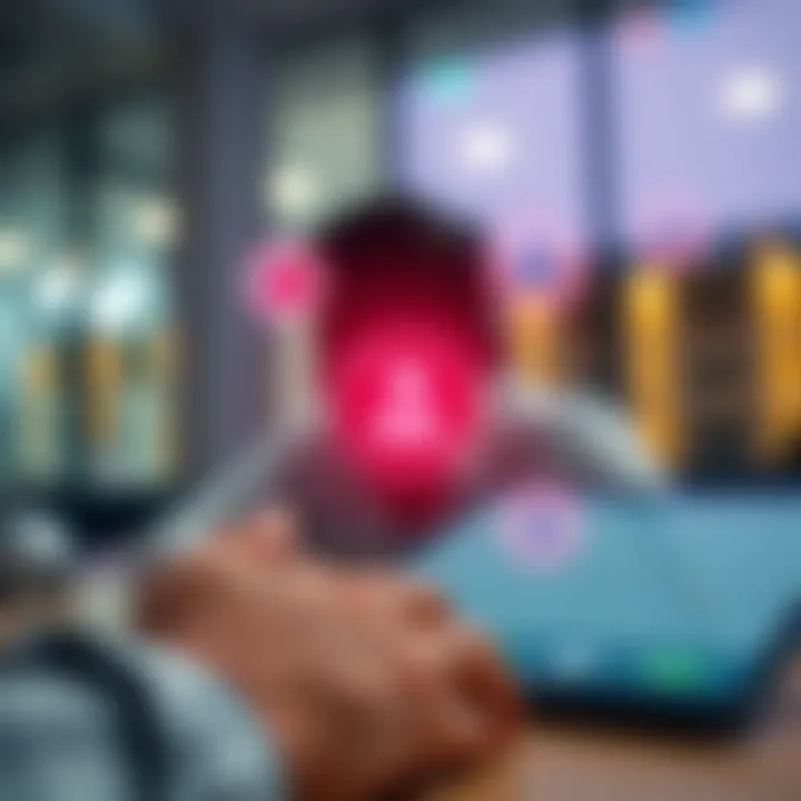 Illustration of a secure digital trading interface with customer support icons