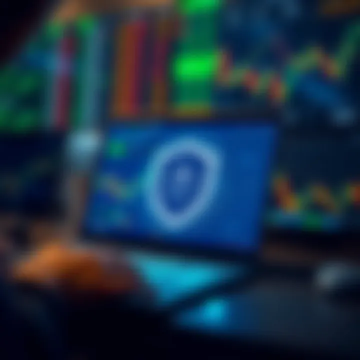 Secure digital platform with shield icon highlighting safety features for online trading