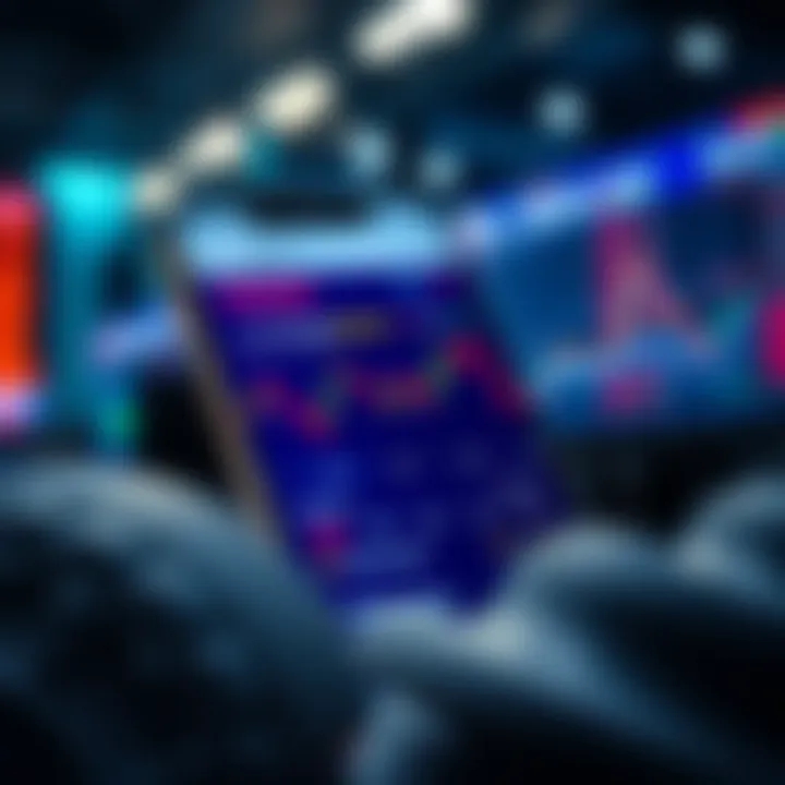 User interface of a mobile money trading application showing market charts and trading options