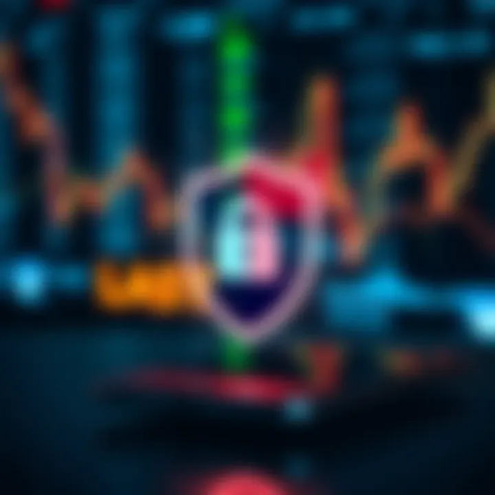 Illustration of digital security with a shield symbol protecting financial data on a mobile device