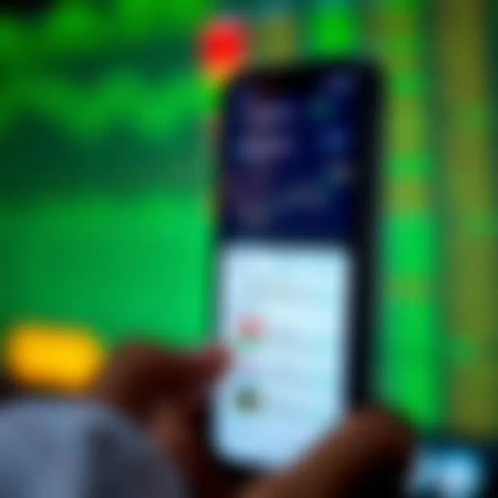 Mobile phone screen displaying a user-friendly trading app interface with charts and stock options