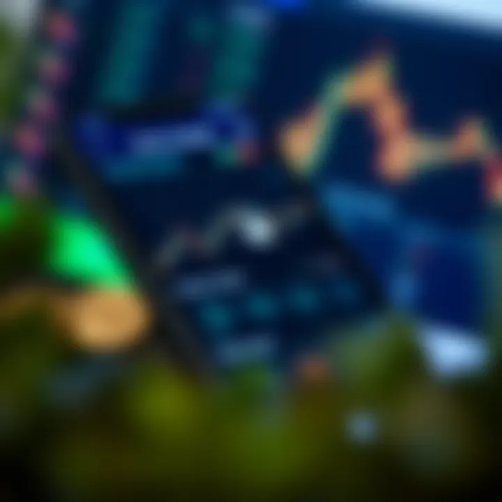 Smartphone screen displaying a secure trading app interface with charts and security icons