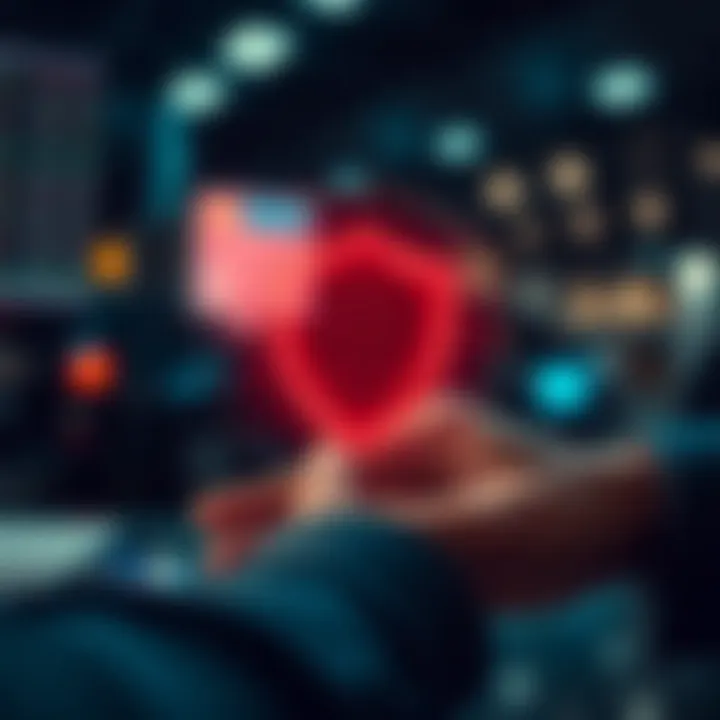 Secure digital transaction with shield icon representing safety in online money trading applications