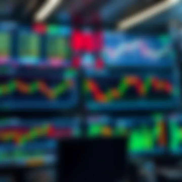 Illustration depicting key forex trading concepts with currency charts and exchange rate indicators on digital screens