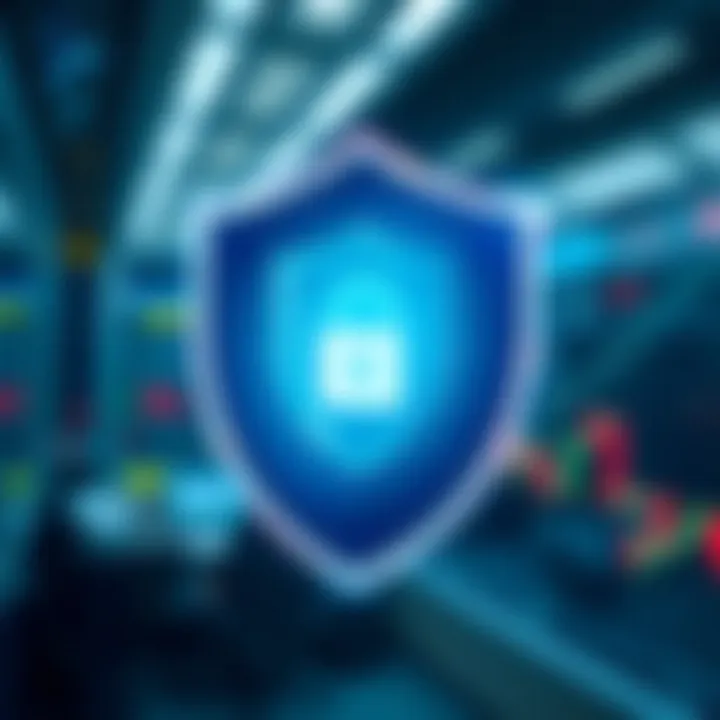 Secure digital shield symbolizing protection and security measures for trading applications