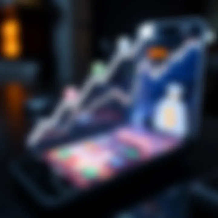 Illustration of financial growth concept showing upward trend graph and trading icons