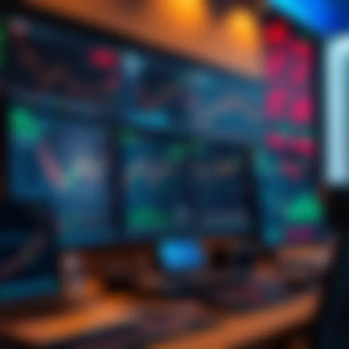 Digital trading workstation showing risk management metrics and market data on screen