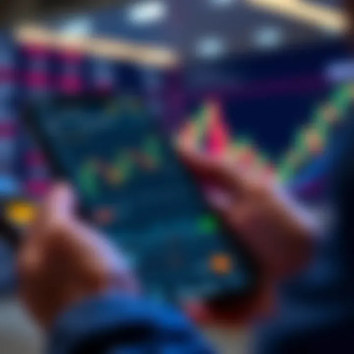 User interface displaying stock market charts and trading options on mobile device