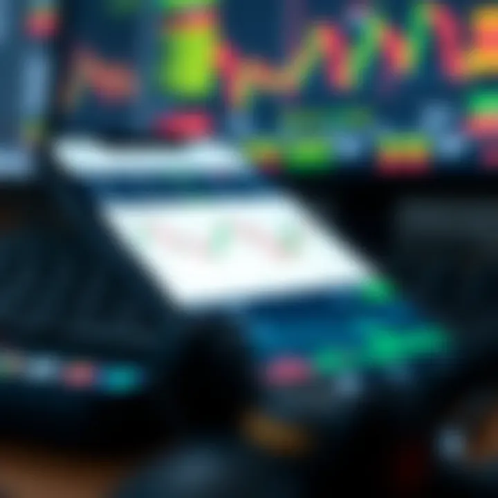 Mobile device displaying forex trading app interface with charts and currency pairs