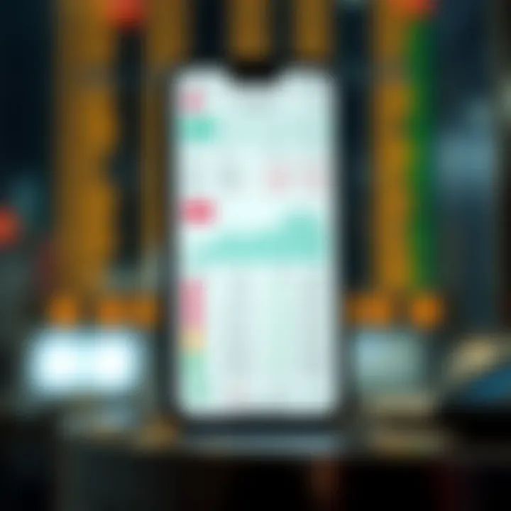 Mobile phone displaying a forex trading app interface with currency exchange rates