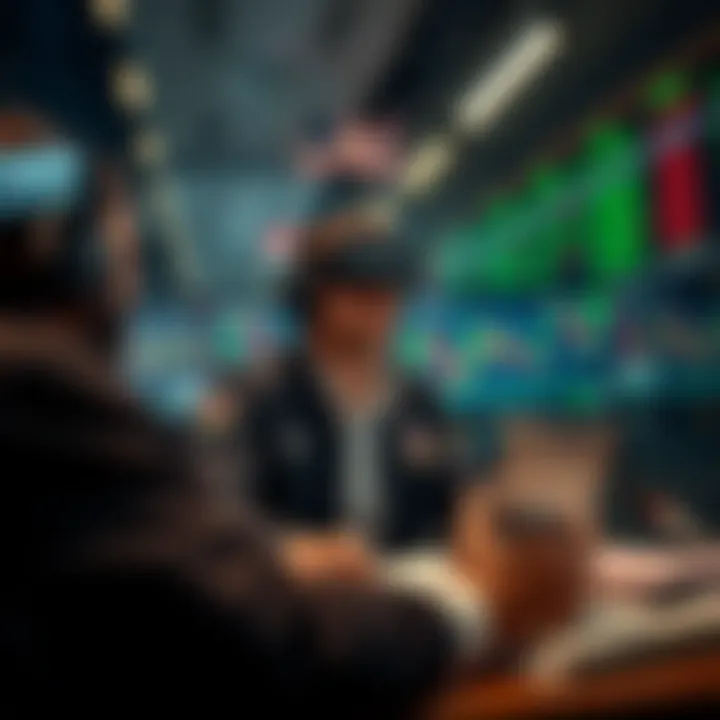 Conceptual illustration of investor transitioning from virtual trading to real market environment