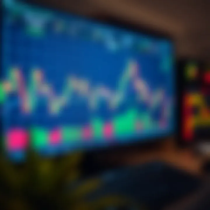 Intraday stock trading chart showing candlestick patterns and volume indicators on a digital screen