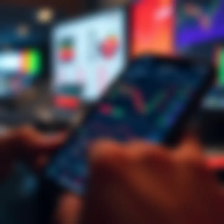 User interface displaying various stock charts and real-time market data on a mobile trading application