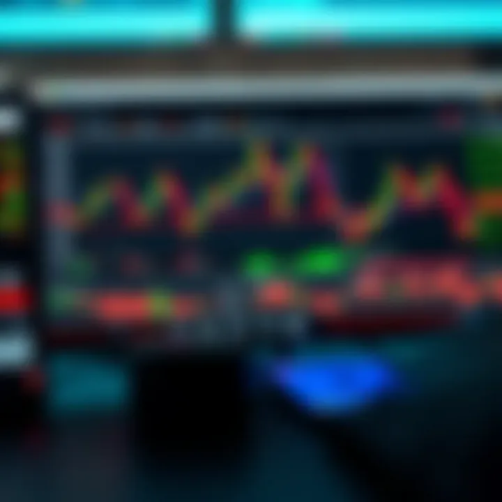 Digital representation of online trading platform showing forex market data and charts