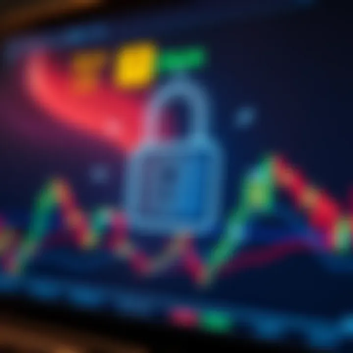 Enhanced Security Features in Trading Applications Secure digital lock symbol overlay on a financial trading platform screen
