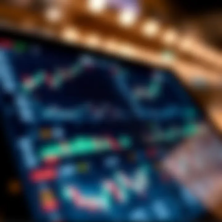 Interface displaying a variety of financial charts and stock market trends on a digital device