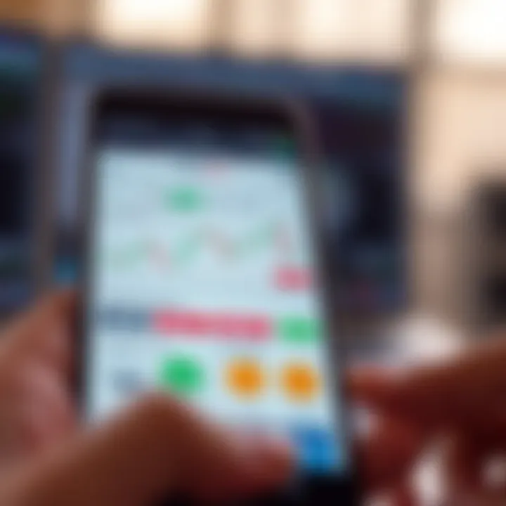 Mobile device displaying a secure binary trading application interface with charts and regulatory icons