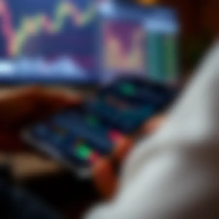 Mobile device displaying Indian trading application dashboard with stock charts and market data