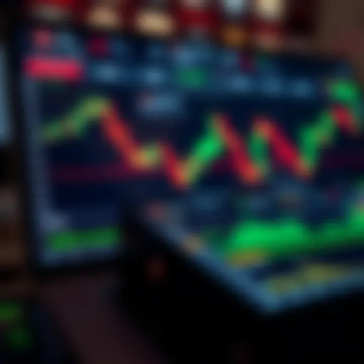 Interface showing live paper trading app with simulated stock charts and trade options