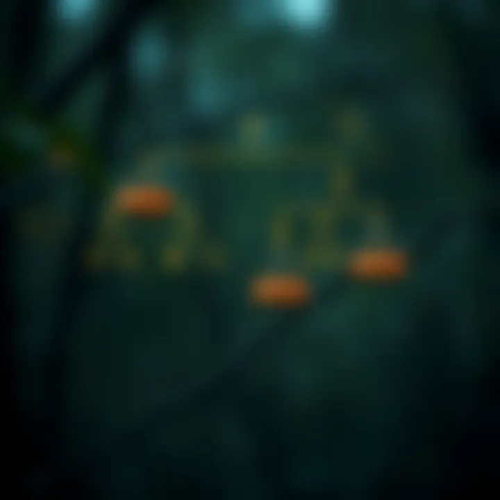 Diagram of a binary tree structure highlighting the maximum depth from root to deepest leaf