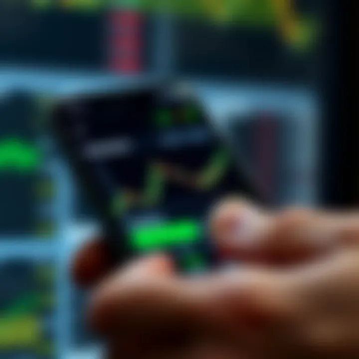 Mobile phone displaying a user-friendly interface of a trading application with charts and stock data