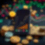 Illustration of a smartphone surrounded by symbols of currencies and financial growth indicators